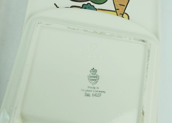 Image 1 of set of 4 waechtersbach SNACK PLATTERS vegetable plate ceramic with wooden insert 1950s 60s