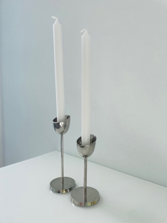 Image 1 of Set di 2 candelieri in acciaio, design moderno