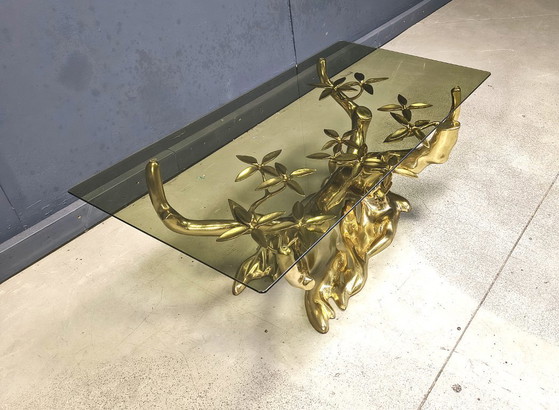 Image 1 of Tavolino da caffè in ottone a forma di bonsai, realizzato da Willy Daro negli anni '70.