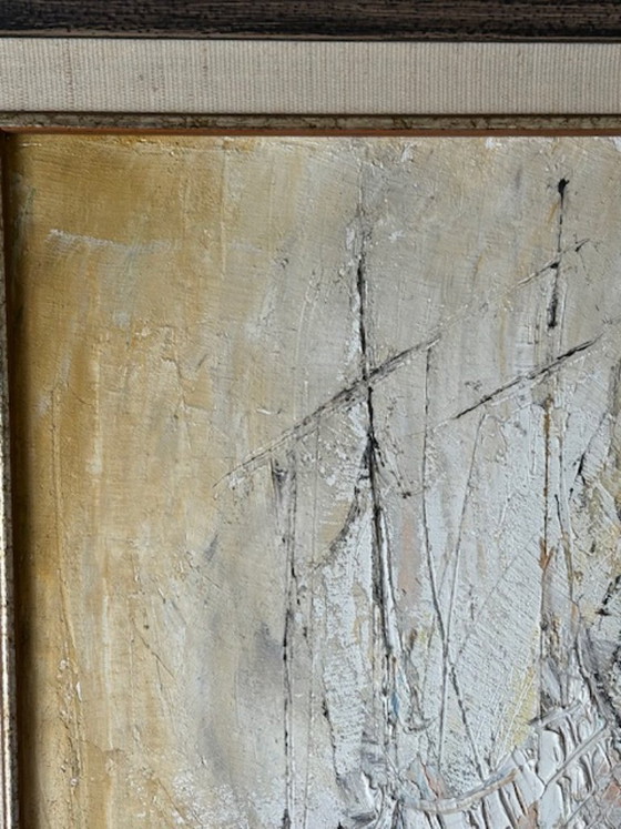 Characteristic Mid-Century modern harbor view. Oil on canvas (impasto) – Paintings & Drawings, Wood (photo 5 of 11)