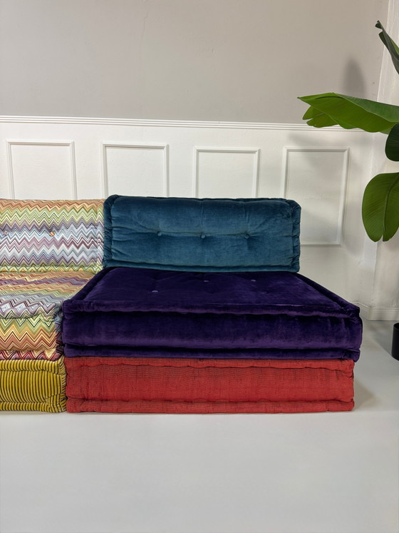 Image 1 of Roche Bobois Mah Jong Sofa Stoff 3-Sitzer handgefertigt MahJong Bunt Frankreich