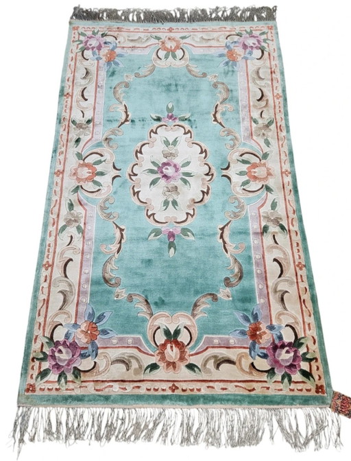 Hand-knotted Oriental Silk Carpet Aubusson Mint New 93x153cm