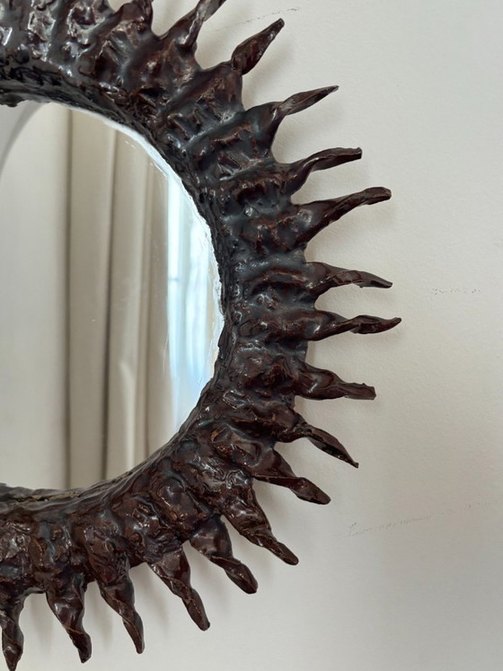 Image 1 of French contemporary ceramic mirror, "Sole" by Renzo Maar