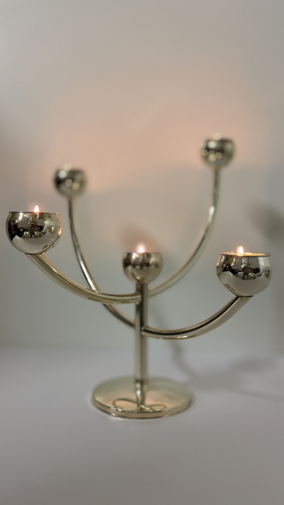 Image 1 of Vintage Spoetnik Dutch Design kandelaar Bijenkorf chroom