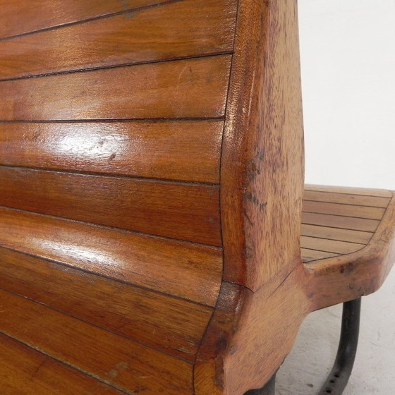 Image 1 of Double-sided teak train bench, 1930s