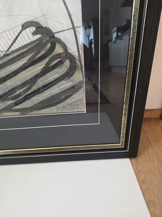 Nico Vrielink (1958) – Original Work / Mixed Media (1987) – With Muse – Paintings & Drawings, Paper, Wood (photo 5 of 11)