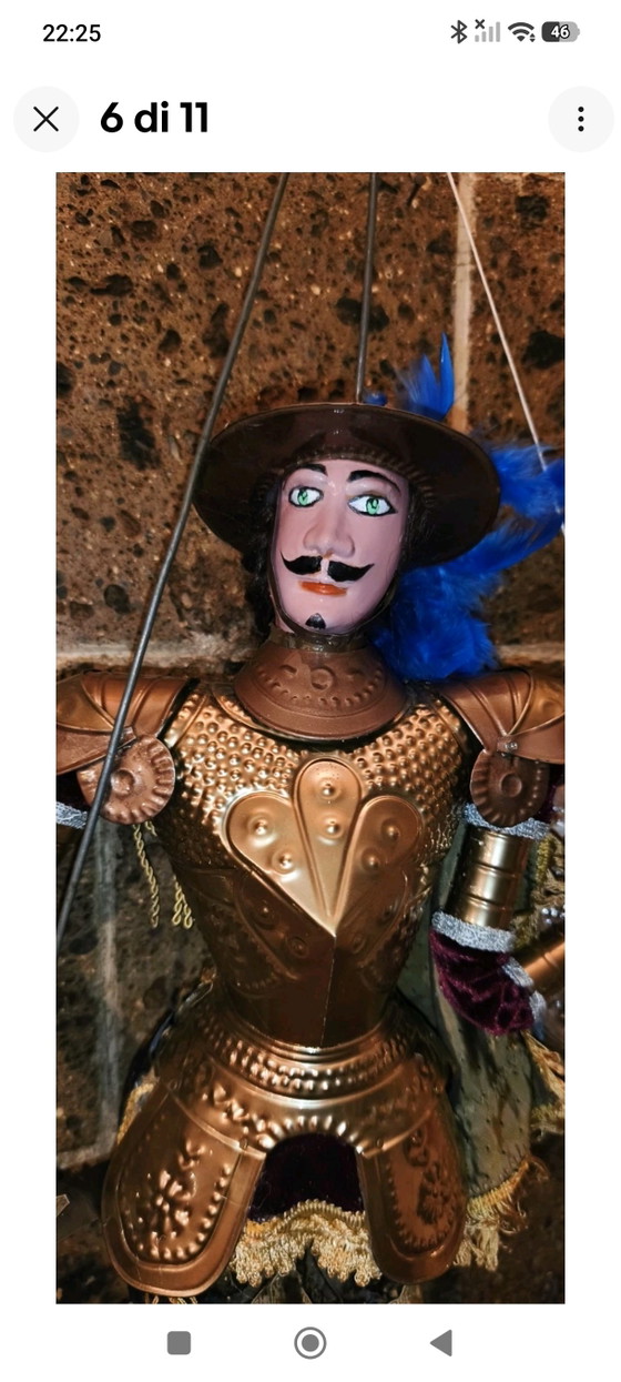 Vintage Puppet Puppet, 60cm, Brass Armor and Clothes – Decorative Objects, Textile, Wood (photo 6 of 11)