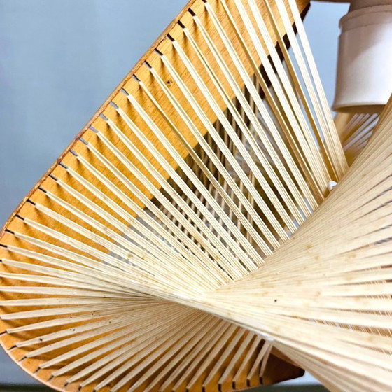 Image 1 of Lampe suspendue vintage en bois et paille de style Japandi, années 1960