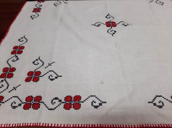 Image 1 of Vintage Hand Embroidered Tablecloth 74 x 70 cm