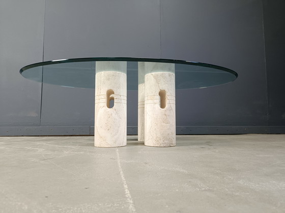 Image 1 of Table basse vintage en travertin et verre, 1970