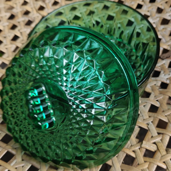 Image 1 of Bomboniera vintage Arcoroc France in vetro verde smeraldo – motivo diamante (anni '70)
