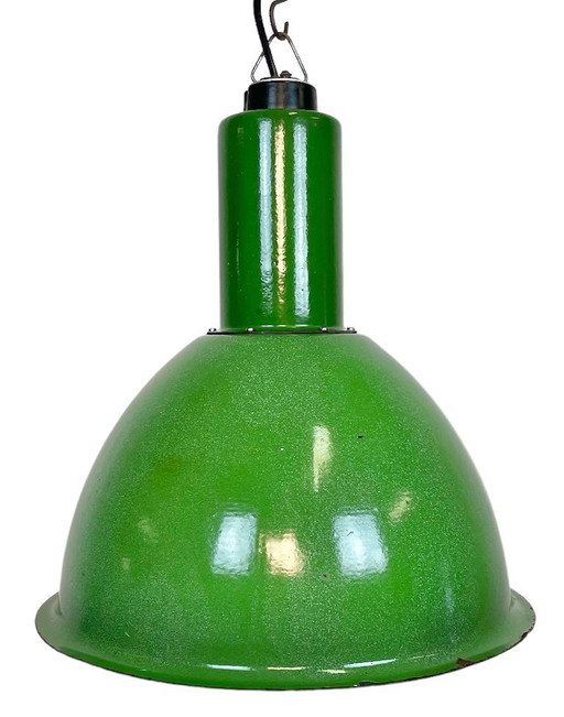 Industrial Soviet Green Enamel Pendant Lamp, 1960s