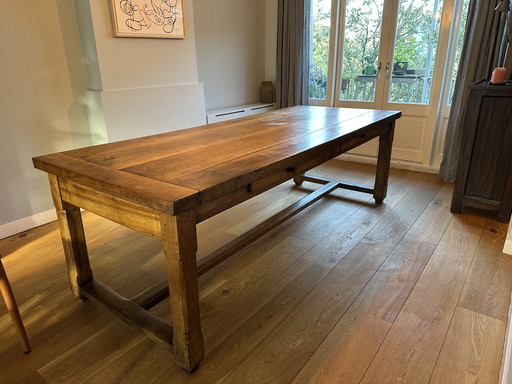 Table de monastère française ancienne en bois de cerisier