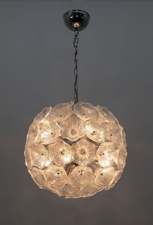Sputnik Murano Glass Flowers Chandelier Venini Style Italy, 1960s