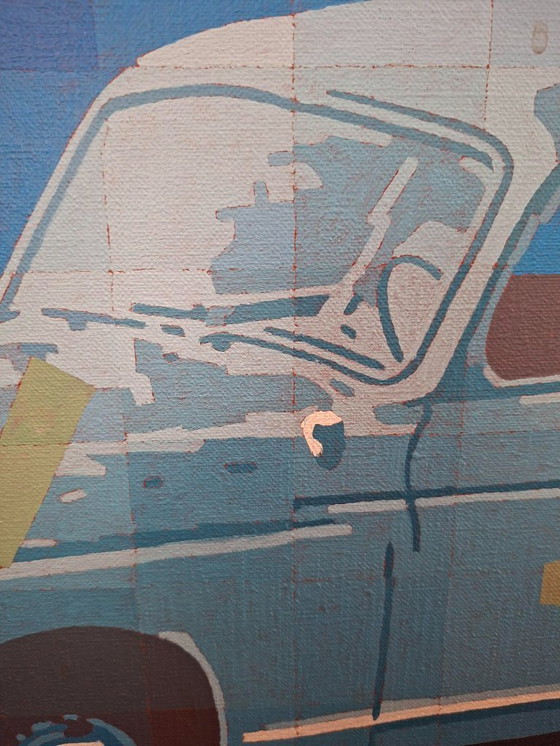 Image 1 of Großformatiges Gemälde von J (Sjef) Toby – Mercedes 180 – Pop-Art-Auto von 1985