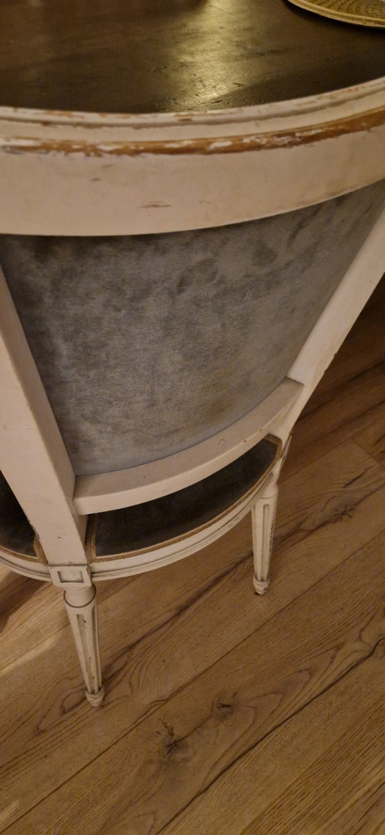 Image 1 of 2 antique chairs, green velvet upholstery