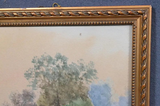 Antique French Signed Watercolor Landscape With Country Path, Gilt Frame, Circa 1900 – Paintings & Drawings (photo 7 of 12)