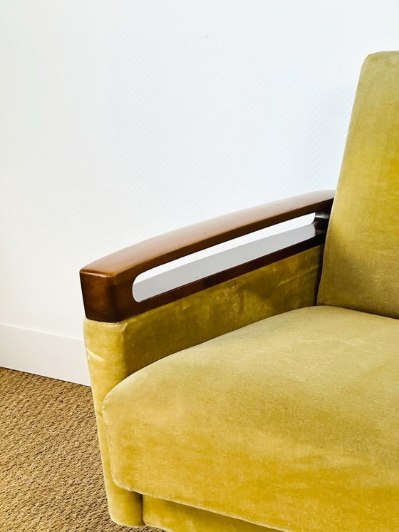 Image 1 of Canapé convertible et fauteuil vintage scandinave en teck et velours, 1960, Set de 2