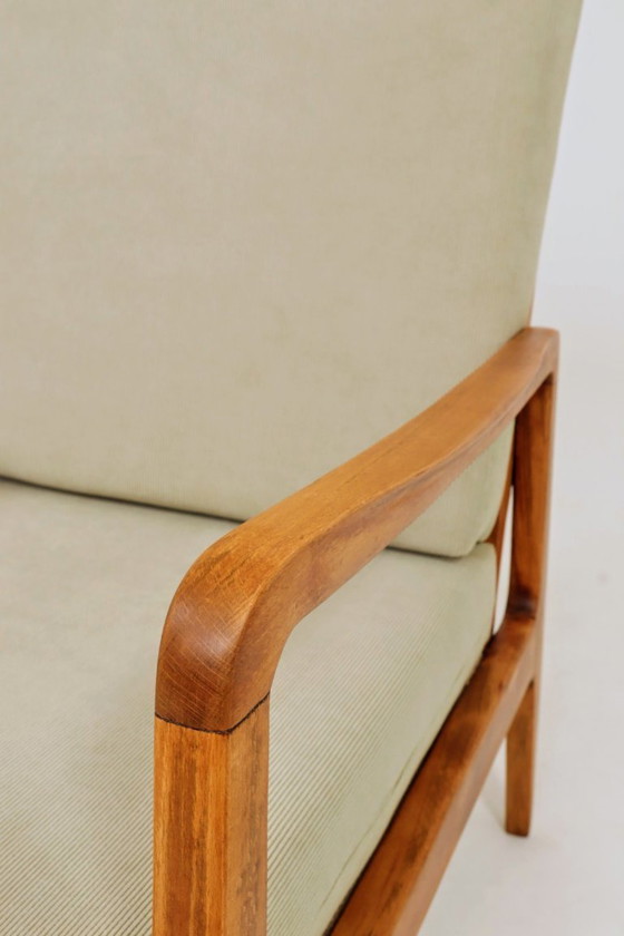 Image 1 of Vintage fauteuil van kaki corduroy, mid-century modern design uit 1960.