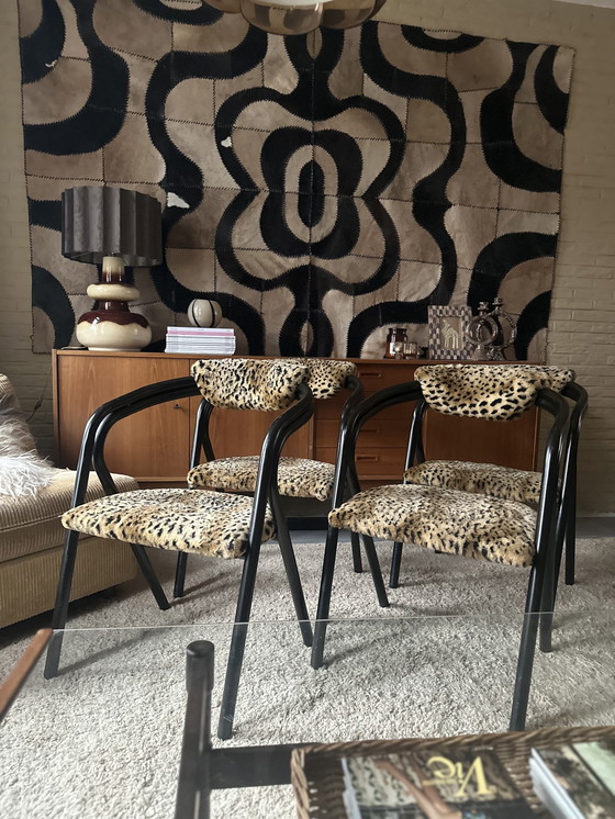 Image 1 of Stof con stampa panterprint vintage eetkamerstoelen