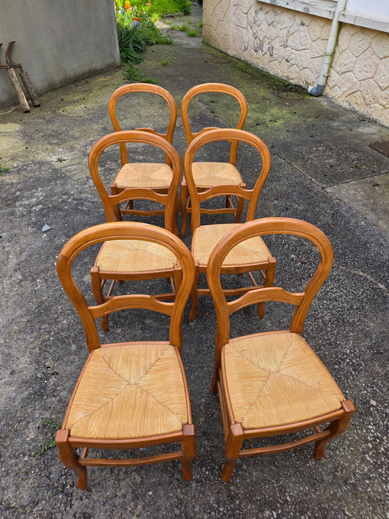 Image 1 of Set aus 6 Kirschholzstühlen mit Strohsitzen aus den 1960er Jahren