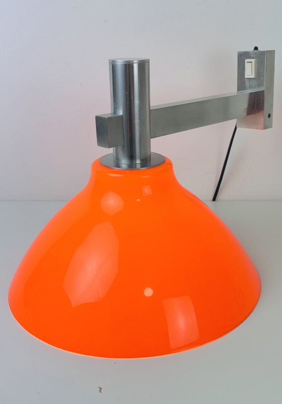 Image 1 of Art Deco vintage wall lamp with orange shade, designer lamp 1970