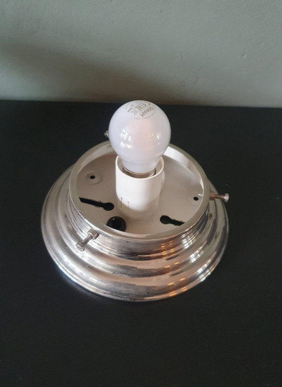 Image 1 of Art Deco ceiling light made of opal glass. Unique shape with a retro design.