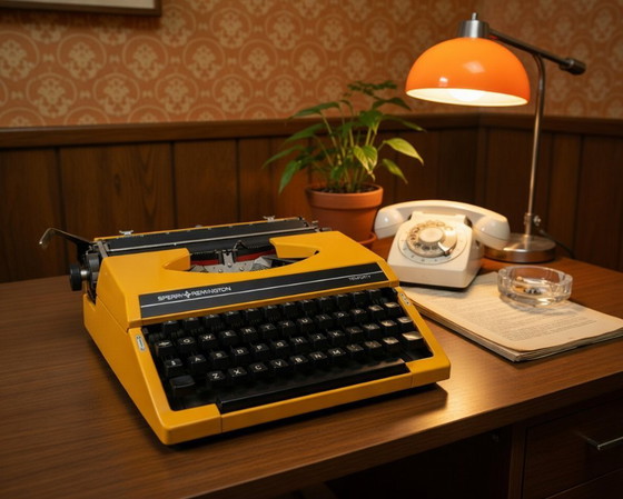 Image 1 of Canary yellow beauty: Sperry Remington Ten Forty portable typewriter (1970s)