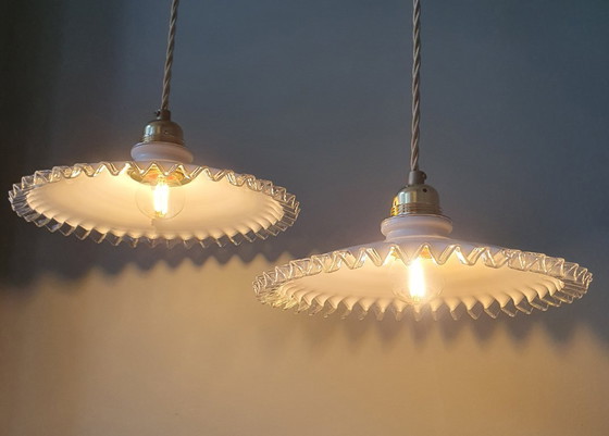 Set Vintage Pendant lamps Opaline glass - Transparent Decorative Edge – Metal (photo 24 of 24)