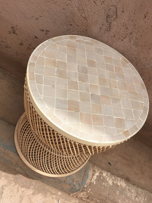 NOMAD RATTAN TABLE WITH ZELLIGE TOP