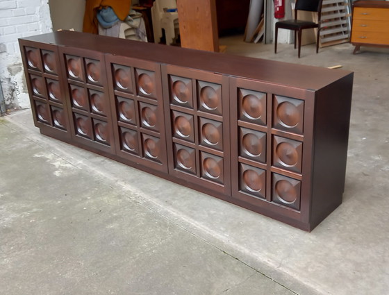Image 1 of Sideboard Vintage Mahogany Brutalist Dresser 1970's