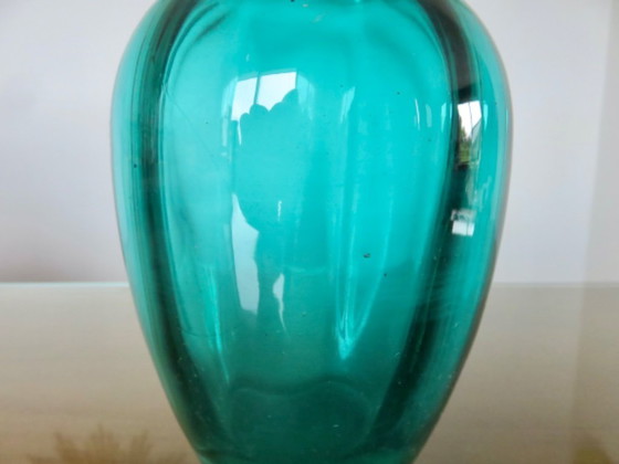 Image 1 of Murano-Glasvase mit Henkeln, türkisfarben, 1970