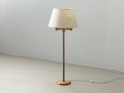 Lampada da terra vintage in legno di ciliegio, anni '70