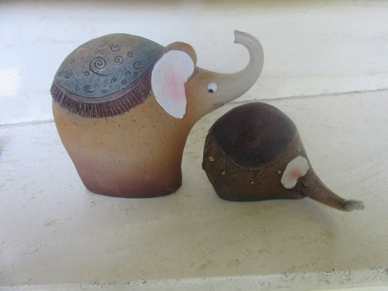 Image 1 of 2 Elephant Statues Figurines Ceramic Stoneware Mid Century Modern