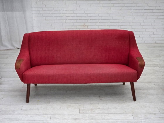 Image 1 of Dänisches 2-Sitzer-Sofa aus den 1970er Jahren, Möbelstoff, Teakholz.