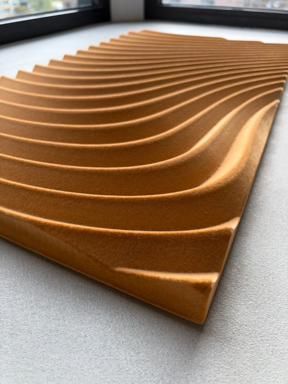 Arno Hoogland – Wave Flock Ochre | Sculptural Wall Art – Sculpture, Velvet, Wood (photo 13 of 14)