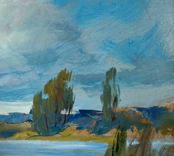 Image 1 of Original Oil Painting Summer River Landscape Quiet flow of the river