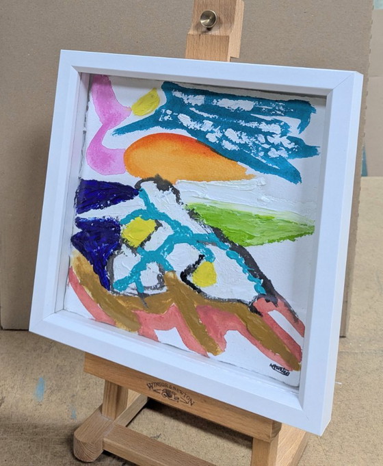 Image 1 of ABSTRACT SEASCAPE SUNSET NIGEL WATERS ORIGINAL PAINTING SIGNED FRAMED ARTWORK