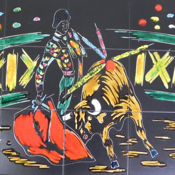 Image 1 of Tavolo vintage in piastrelle con immagine di corrida, anni '50