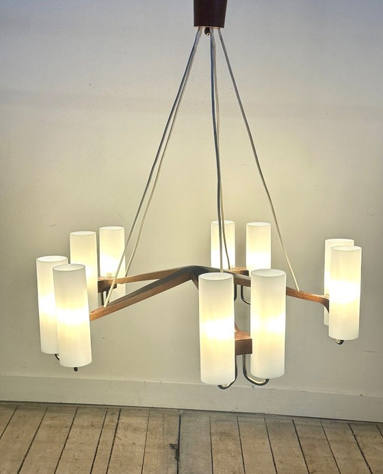 Lampadario Scandinavo Östen Kristiansson Per Luxus Svezia – 10 Luci – Anni '60 – Wood (photo 5 of 15)