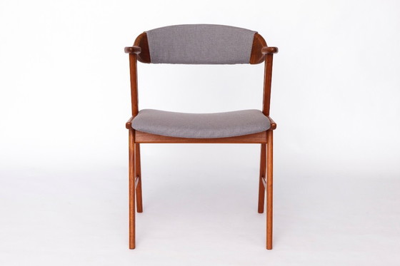 Image 1 of Unique Danish Armchair – 1960s/1970s Teak Vintage Desk or Dining Chair, Grey Upholstery, Mid Century Modern