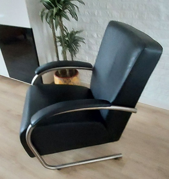 Image 1 of Moderne Zwartlederen Design Fauteuil