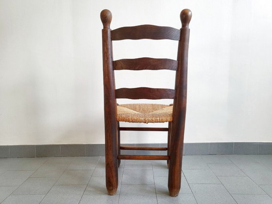 Image 1 of Vintage Charles Dudouyt eikenhouten en rieten stoel uit de jaren 1940, model 4S0.