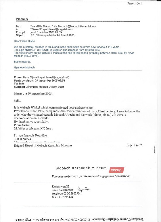 Image 1 of CERAMICS 1950 by Klaas MOBACH 1893-1976. Published by MOBACH in UTRECHT, NETHERLANDS