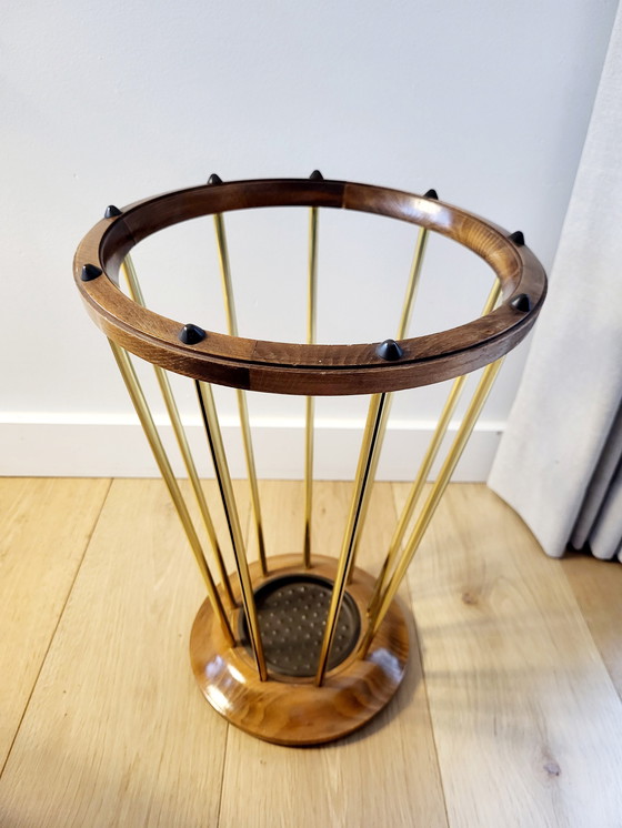 Image 1 of Umbrella Tray, Wood with Brass Finish, Supposedly Years 1950s