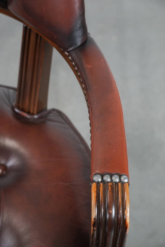 Image 1 of Chaise de bureau/salle à manger/d'appoint Chesterfield en cuir de vachette marron foncé, style anglais