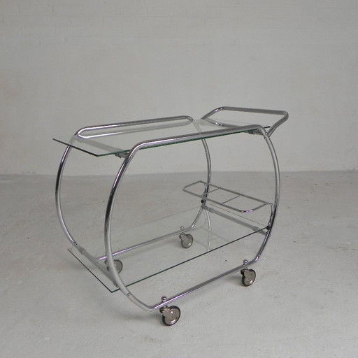 Art Deco trolley, serveerwagen chroom, jaren 50