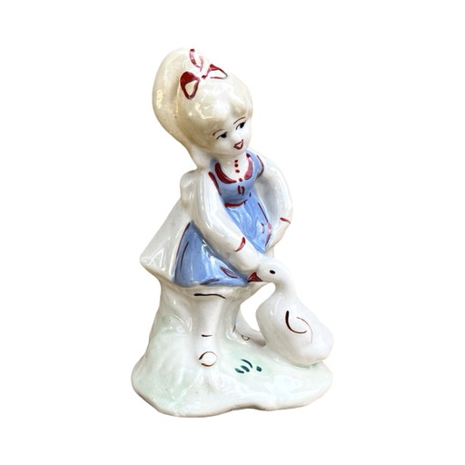 Porcelain figurine of a goose shepherd, hand-painted, USSR 1960s