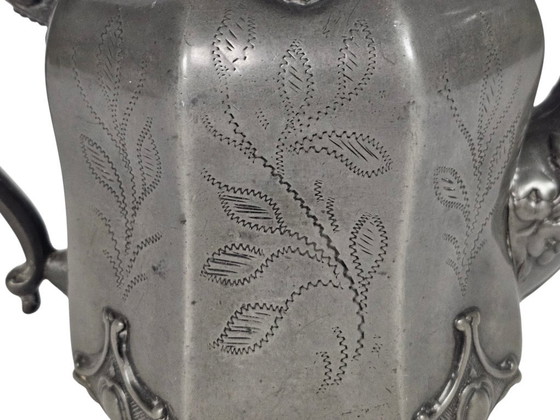Image 1 of Viktorianisch – Cartwhright & Sohn – Teekanne – Zinn – graviert – 19. Jahrhundert