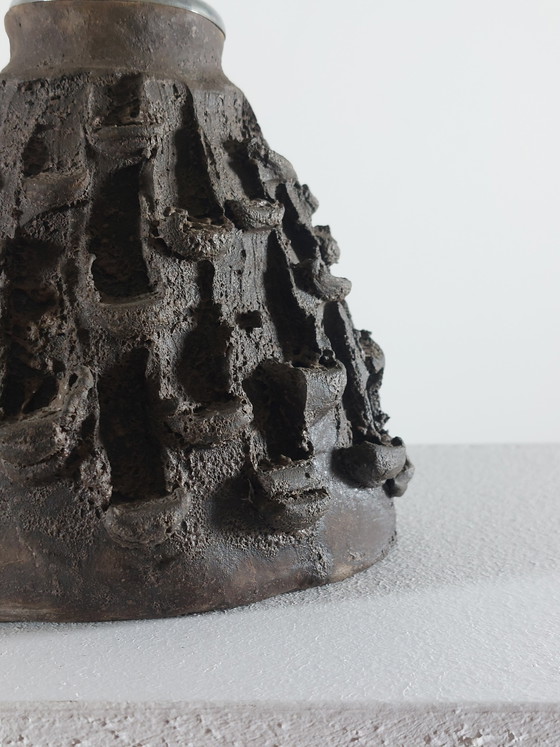 Image 1 of Vintage mid-century black brutalist ceramic lamp